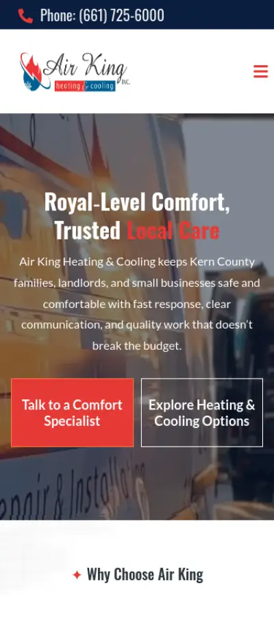 Air King Heating & Cooling mobile website by Creative Bytes