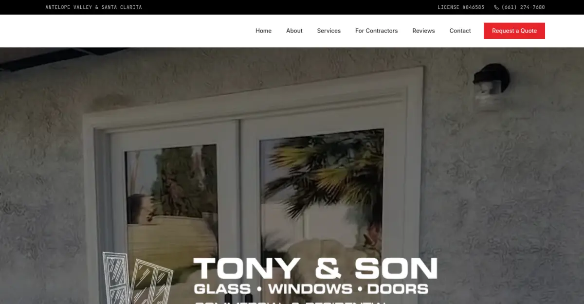 Tony and Son Glass website