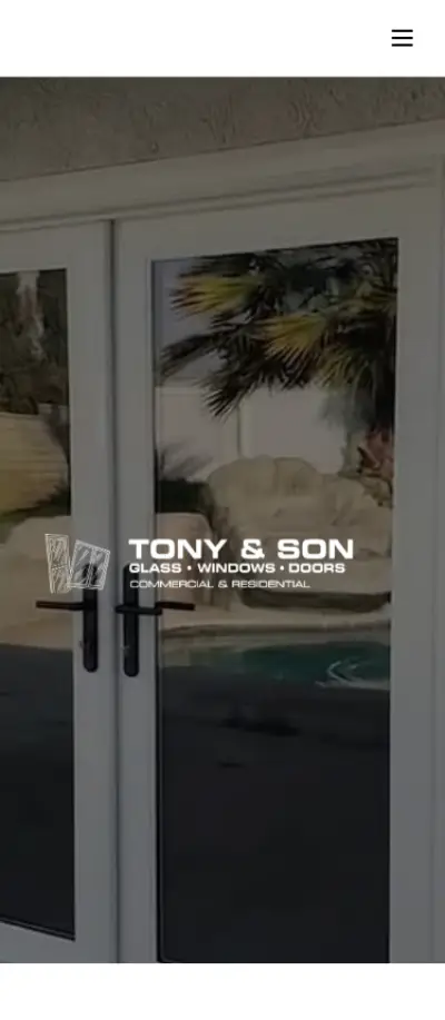 Tony and Son Glass website on a phone